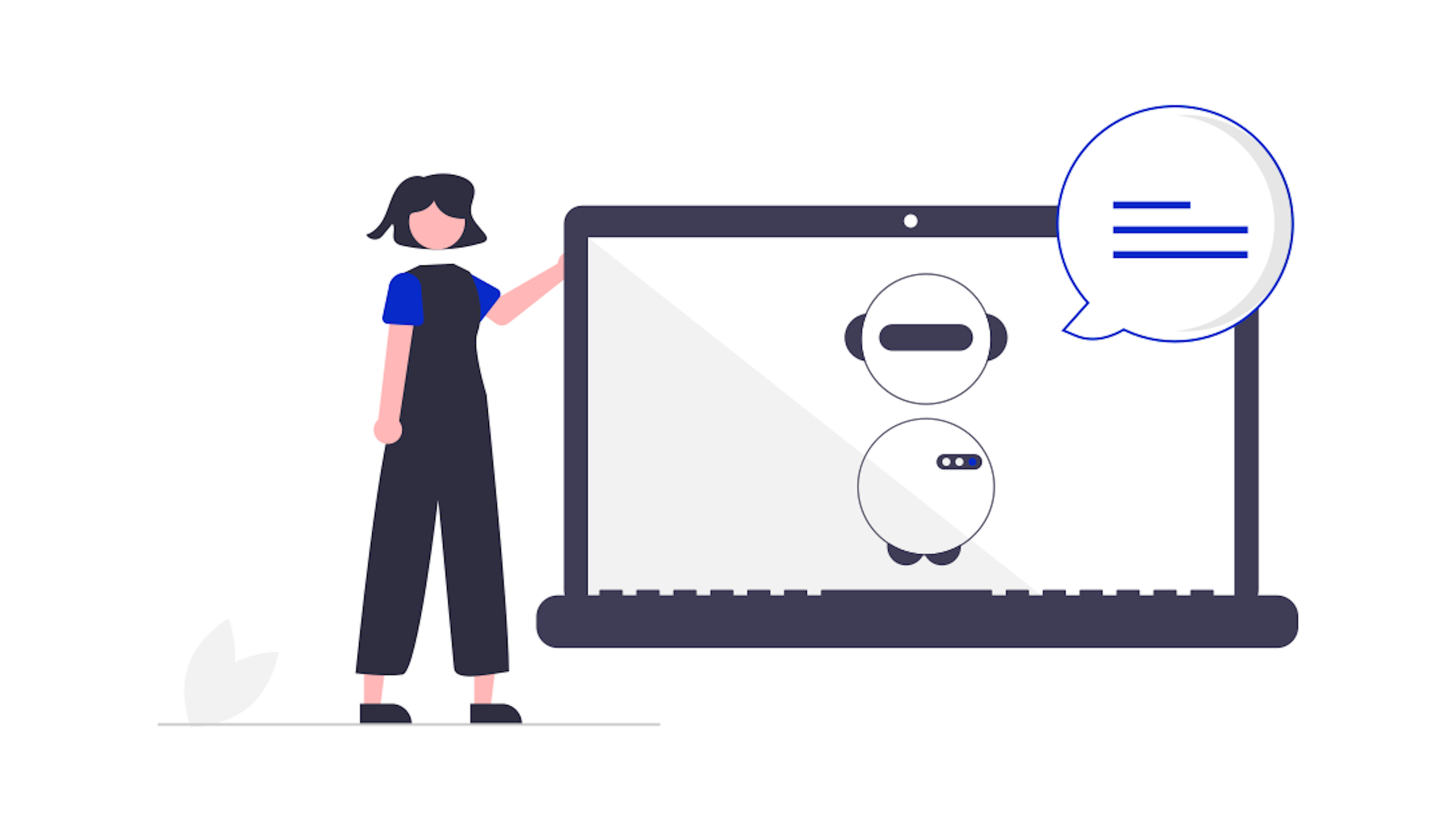 an illustration of a person chatting with a chatbot